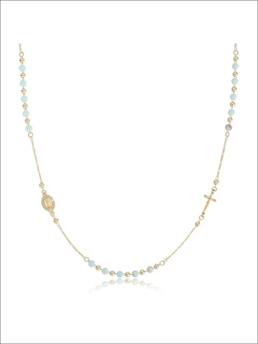 14k Gold Plated Rosary Beads Cross Necklace Virgin Mary Choker Catholic Jewelry